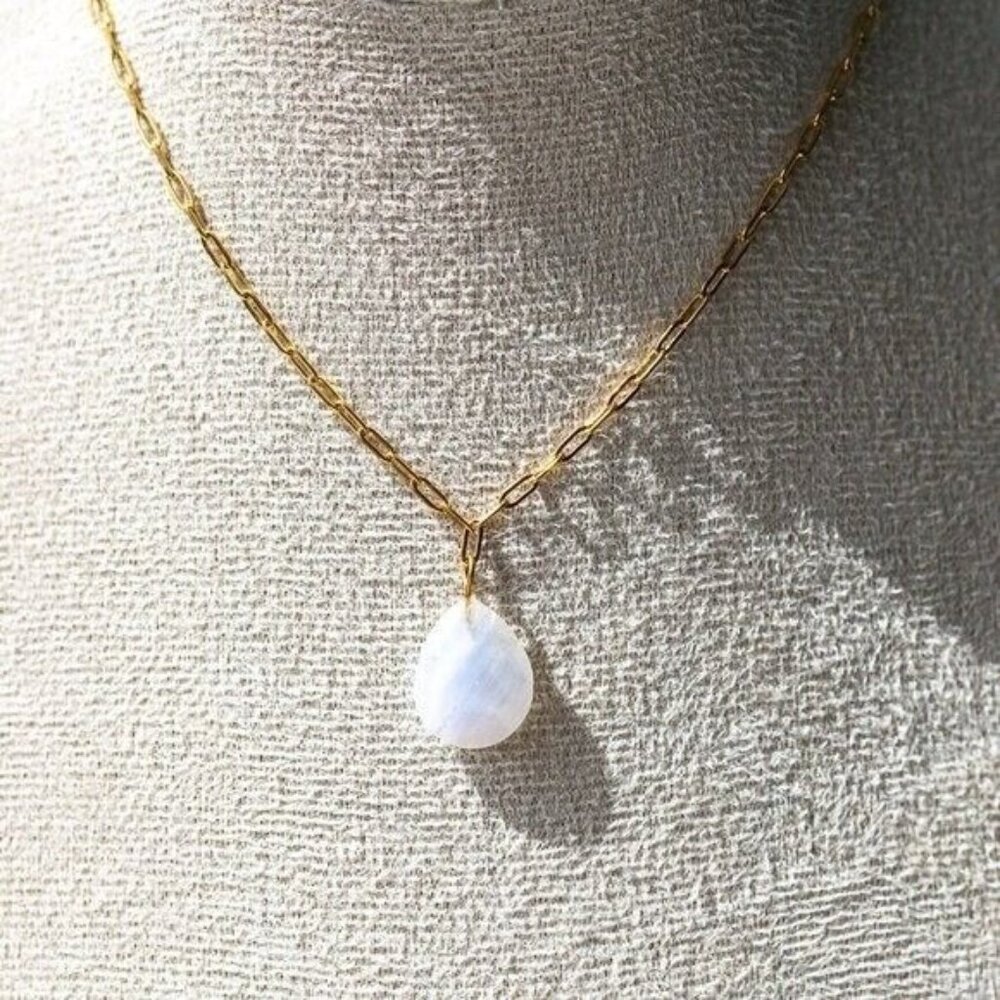 Beautiful Rainbow Moonstone Necklace Waterproof Gold Chain Layering Necklace